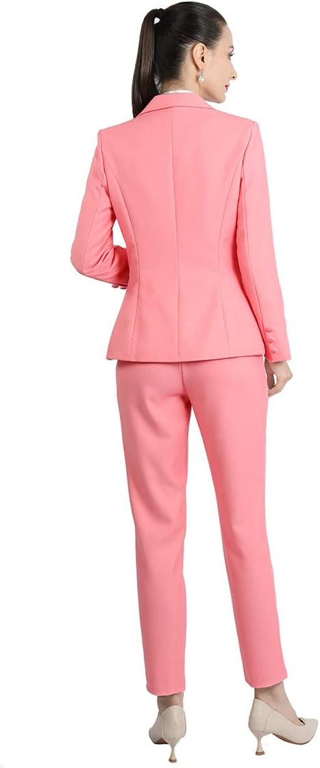 YUNCLOS Women's 2 Piece Double Breasted Suit Set Two Button Blazer and Pants, Pink, Small