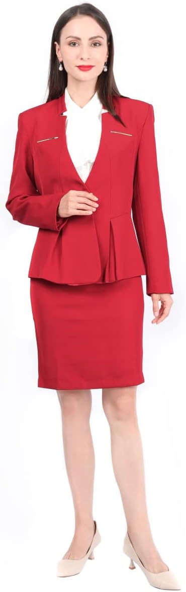 YUNCLOS Women's 2 Piece Business Skirt Suit Set Office Lady Slim Fit Blazer and Skirt Blazer and Skirt-Red