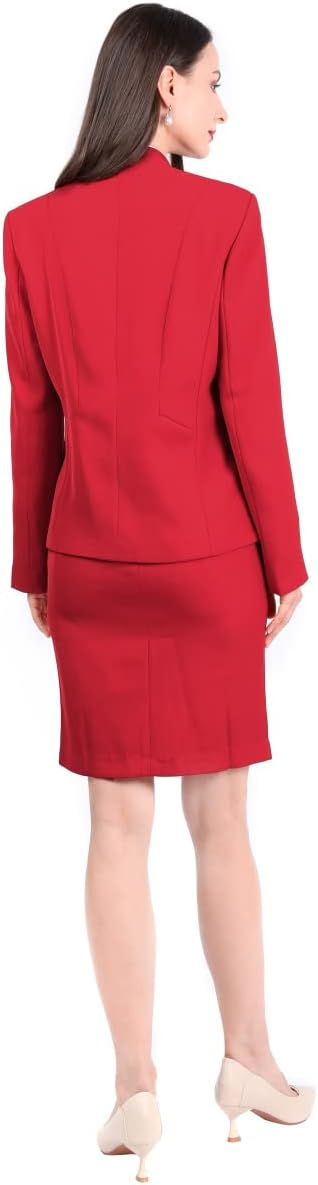YUNCLOS Women's 2 Piece Business Skirt Suit Set Office Lady Slim Fit Blazer and Skirt Blazer and Skirt-Red