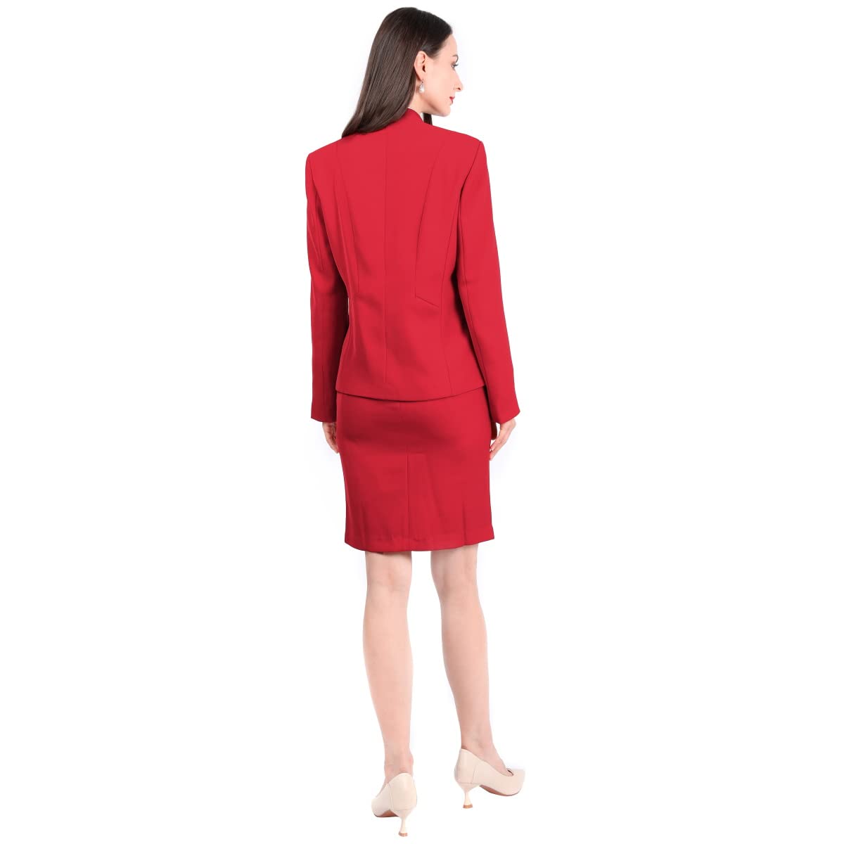 YUNCLOS Women's 2 Piece Business Skirt Suit Set Office Lady Slim Fit Blazer and Skirt Blazer and Skirt-Red