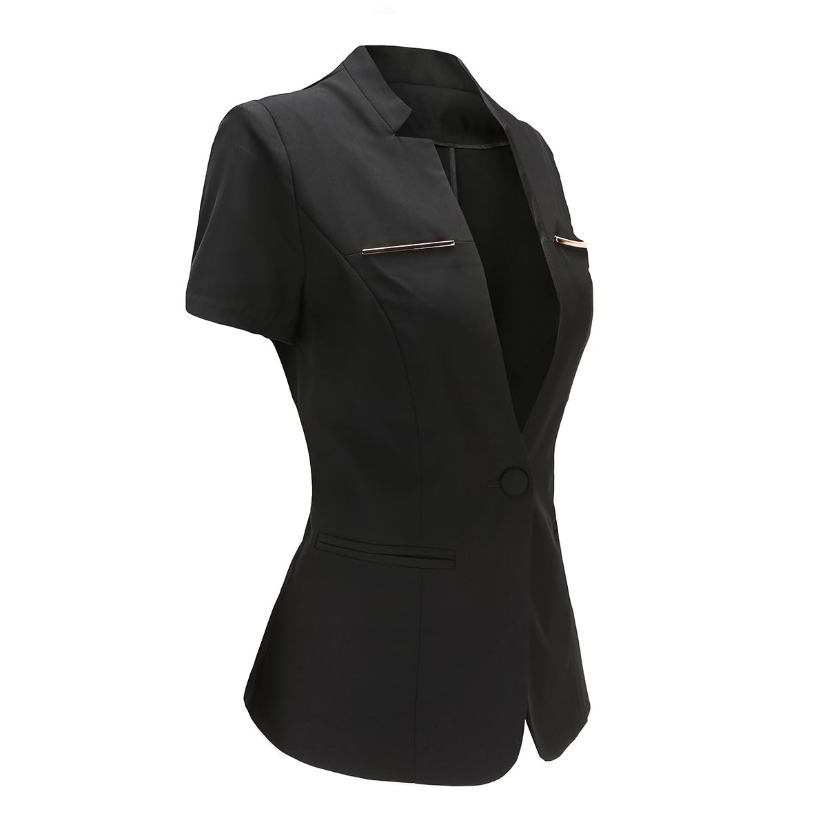 YUNCLOS Women's 2 Piece Business Office Suit Set One Button Short Sleeve Blazer Jacket and Suit Pants Black