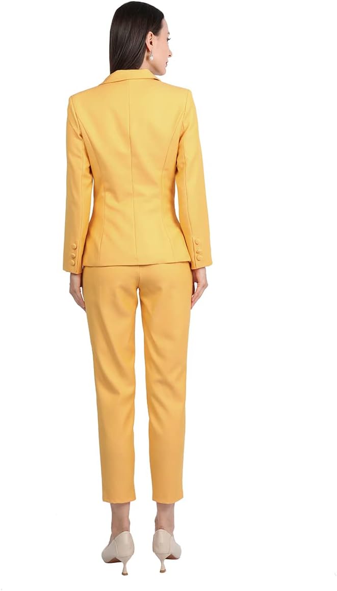 YUNCLOS Women's 2 Piece Double Breasted Suit Set Two Button Blazer and Pants, S Yellow