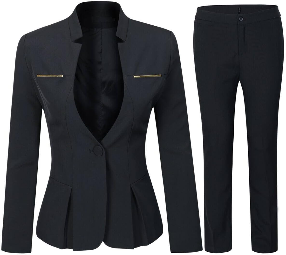 YUNCLOS Women's Elegant Business 2 Piece Office Lady Suit Set Work Blazer Pant Suit Set-Black