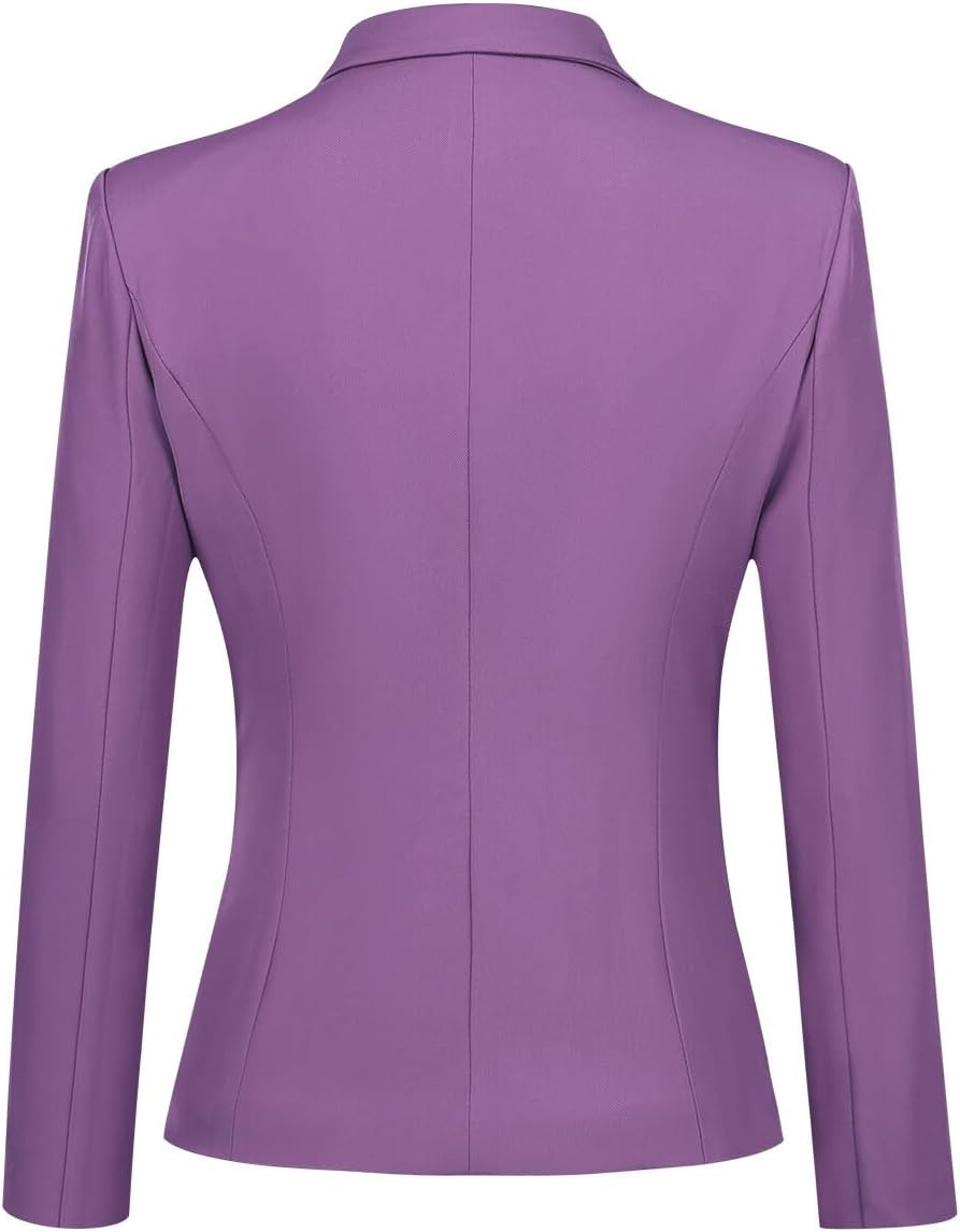 YUNCLOS Women's Single Breasted 2 Button Solid Color Casual Blazer Suit Jacket Purple