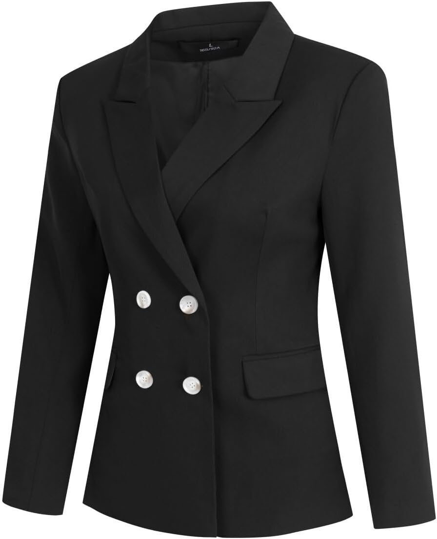 YUNCLOS Women's 2 Piece Slim Fit Work Suit Set Two Button Blazer and Pants Coal Black
