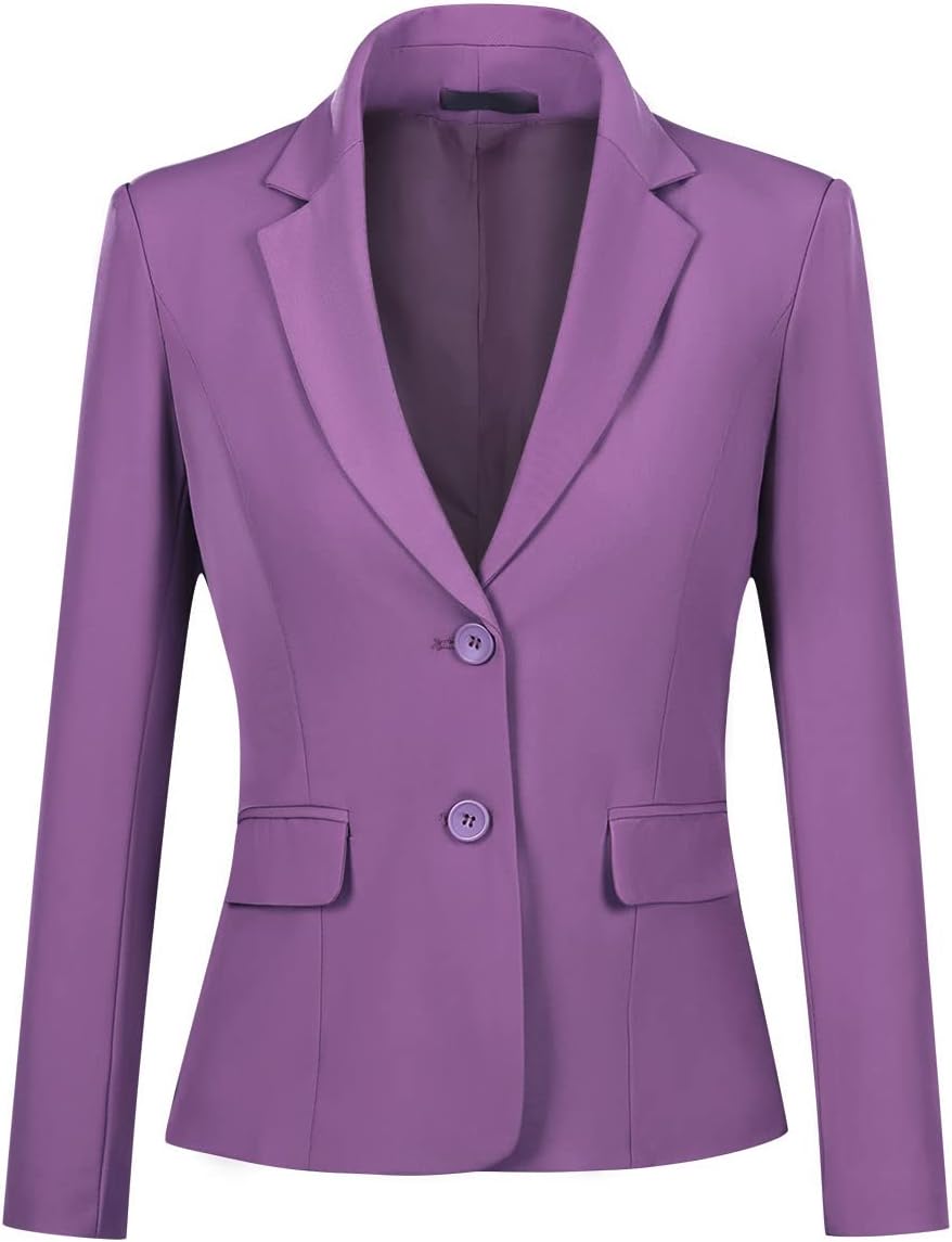YUNCLOS Women's Single Breasted 2 Button Solid Color Casual Blazer Suit Jacket Purple