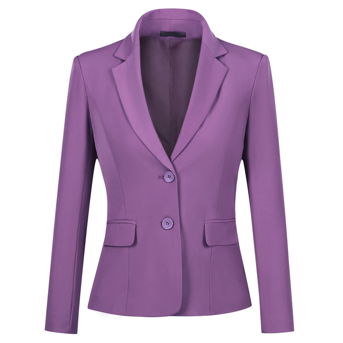 YUNCLOS Women's Single Breasted 2 Button Solid Color Casual Blazer Suit Jacket Purple