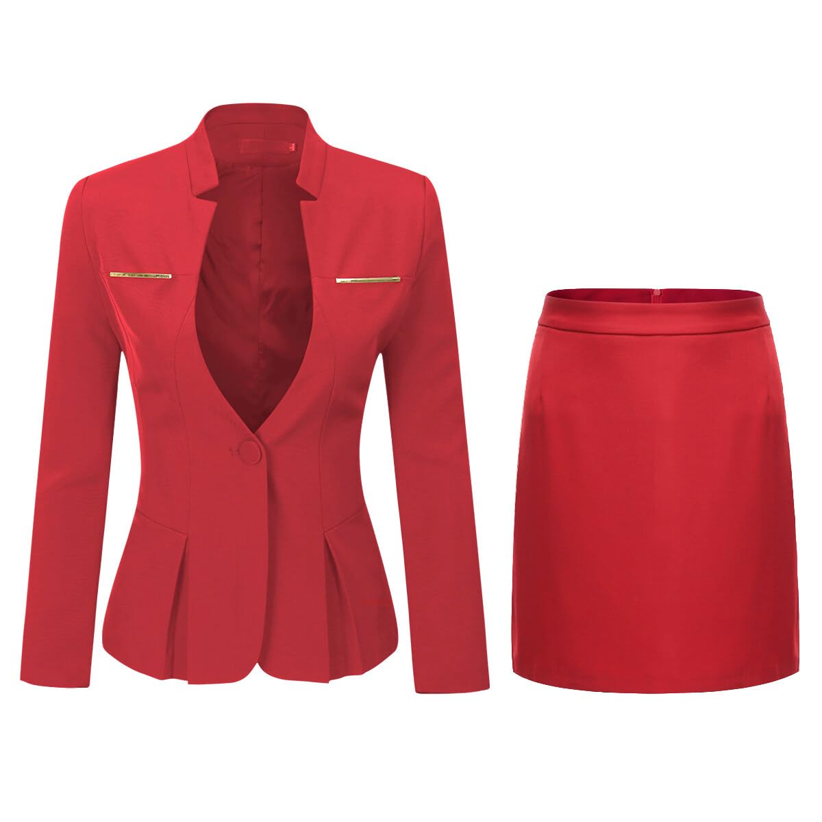 YUNCLOS Women's 2 Piece Business Skirt Suit Set Office Lady Slim Fit Blazer and Skirt Blazer and Skirt-Red