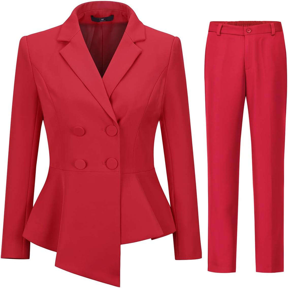 Women's Double Breasted 2 Piece Suit Set 2 Button Blazer Jacket and Pants Red