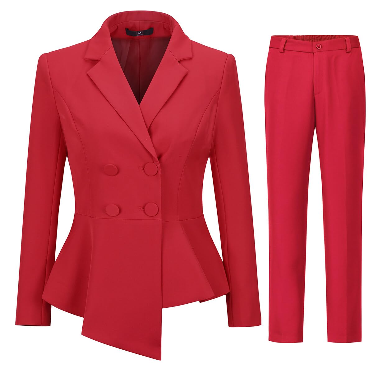 Women's Double Breasted 2 Piece Suit Set 2 Button Blazer Jacket and Pants Red