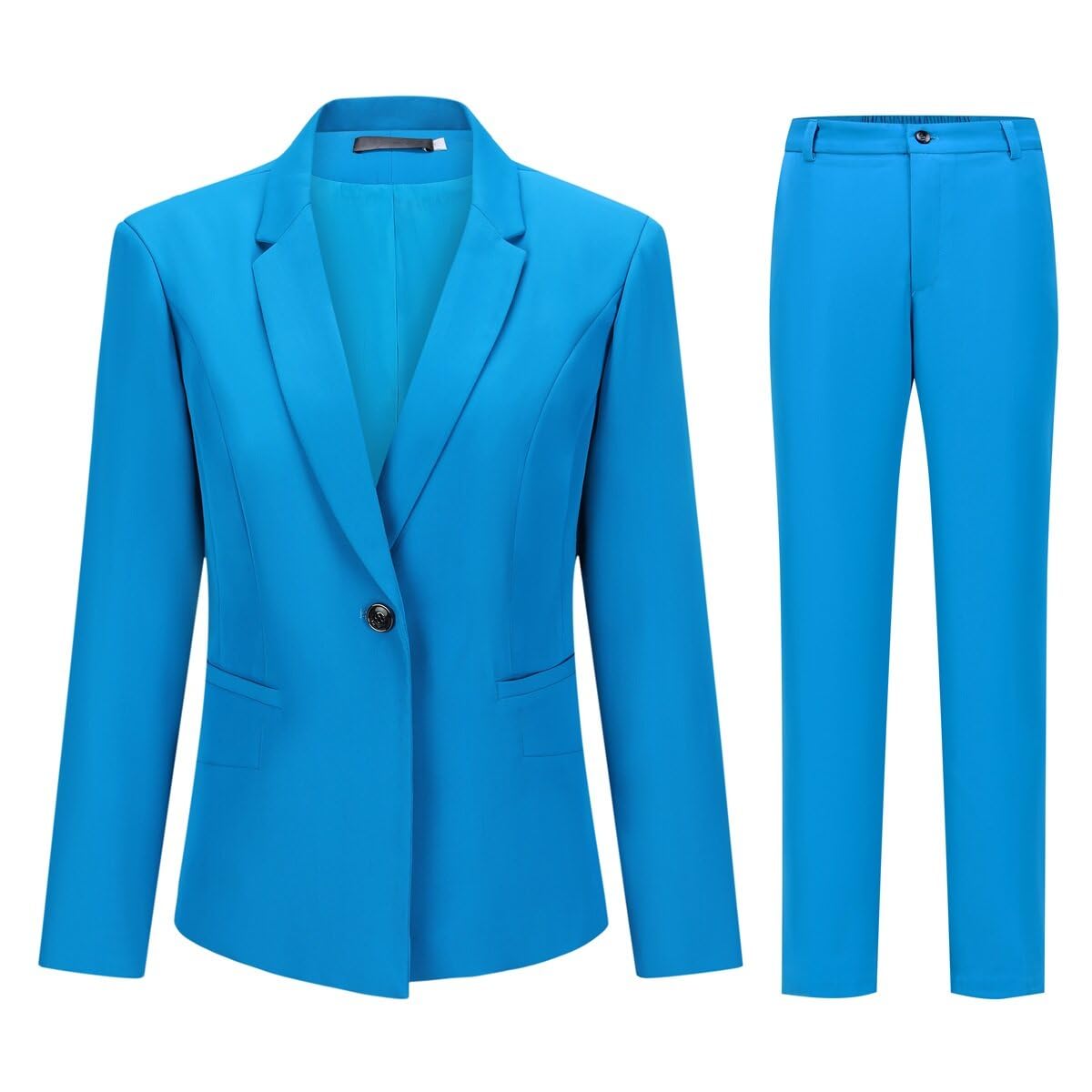 YUNCLOS Women's 2 Piece Office Lady Business Suit Set Slim Fit Blazer Pant Lake Blue