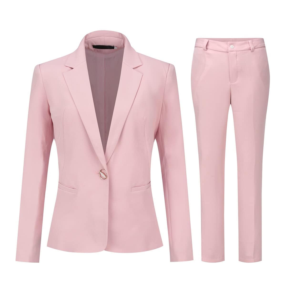 YUNCLOS Women's 2 Piece Office Work Suit Set One Button Blazer and Pants Light Pink