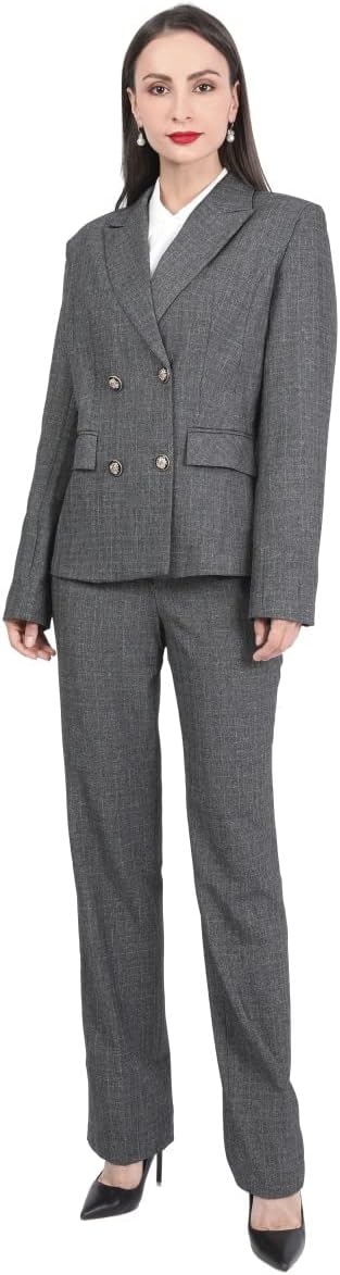 YUNCLOS Women's 2 Piece Slim Fit Work Suit Set Two Button Blazer and Pants Dark Gray