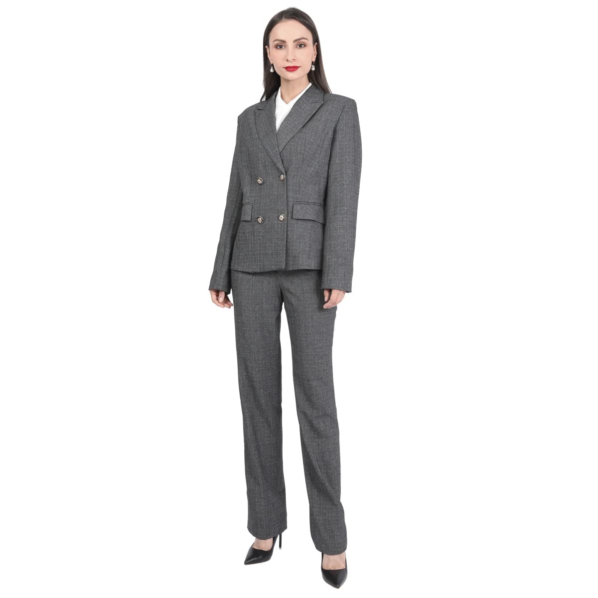 YUNCLOS Women's 2 Piece Slim Fit Work Suit Set Two Button Blazer and Pants Dark Gray