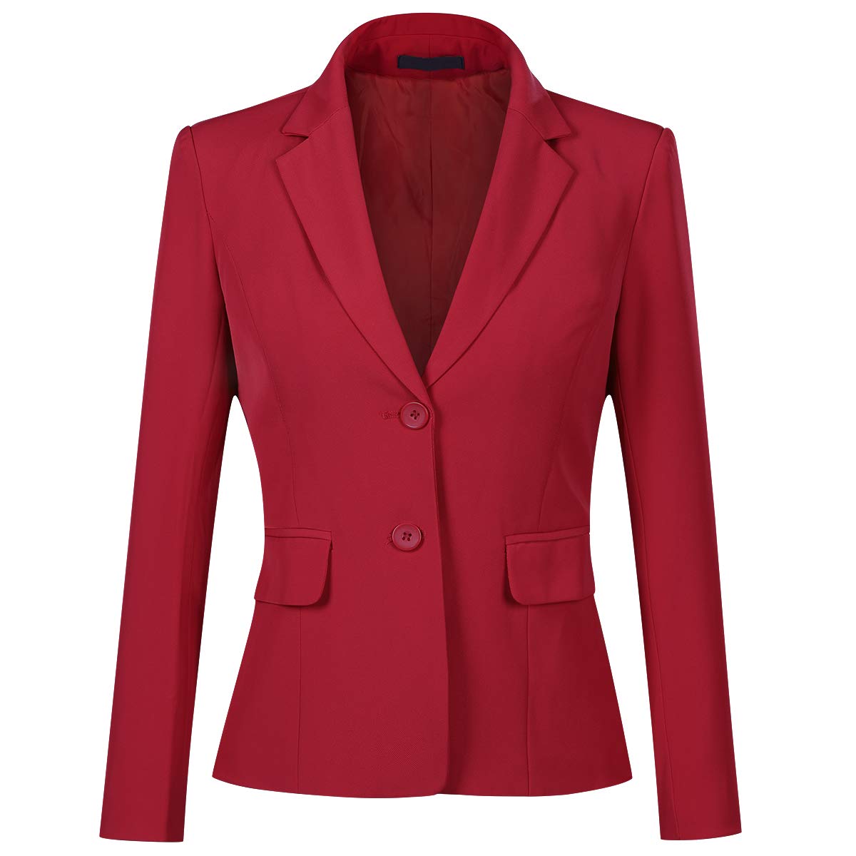 YUNCLOS Women's Single Breasted 2 Button Solid Color Casual Blazer Suit Jacket Red