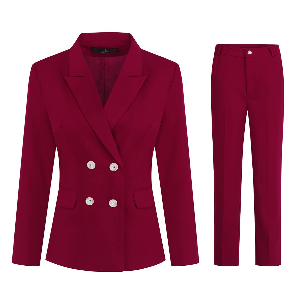 YUNCLOS Women's 2 Piece Slim Fit Work Suit Set Two Button Blazer and Pants Wine Red