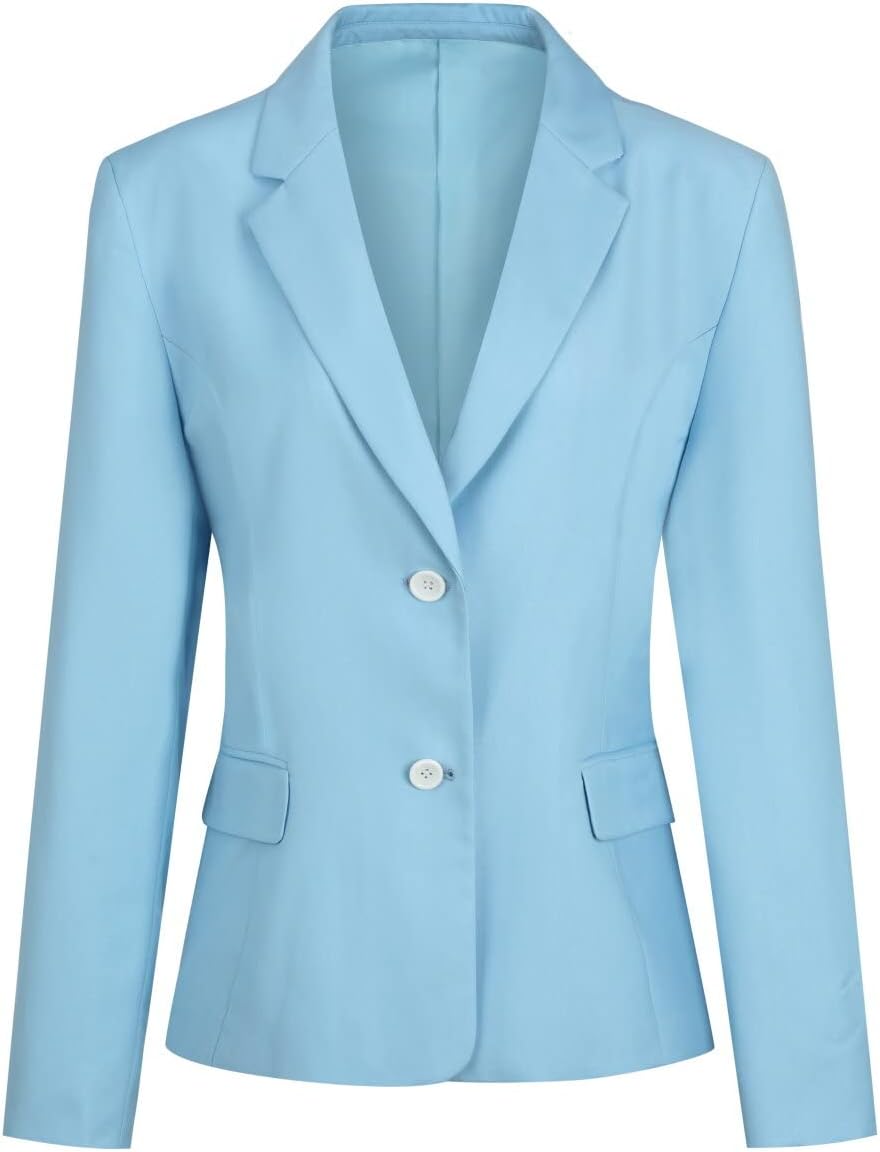 YUNCLOS Women's Casual Long Sleeve Button Slim Work Office Blazer Jacket Blue