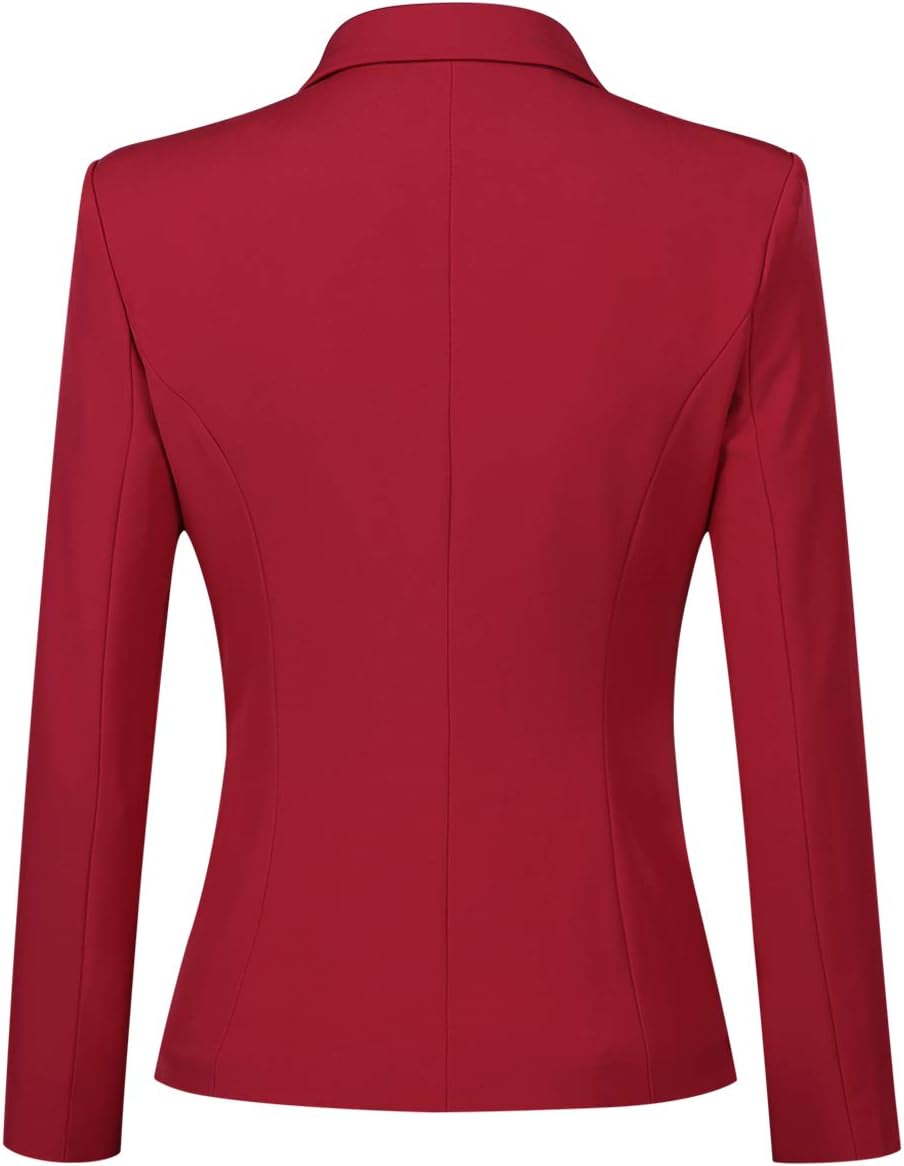 YUNCLOS Women's Single Breasted 2 Button Solid Color Casual Blazer Suit Jacket Red