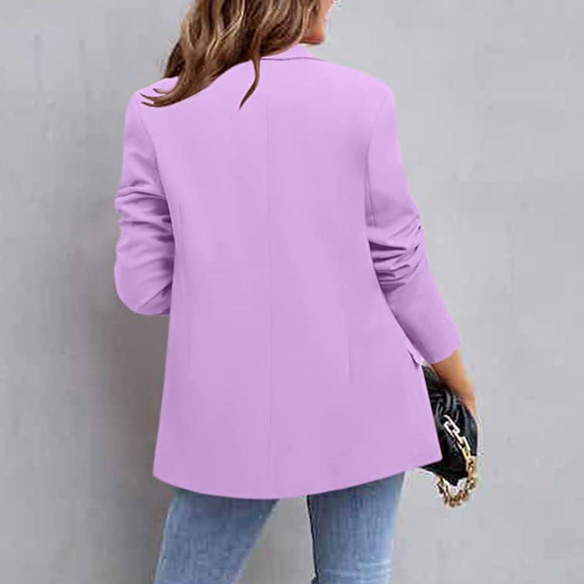 YUNCLOS Womens Casual Suit Blazer 1 Button Long Sleeve Notched Lapel Open Front Jacket for Work Office Purple