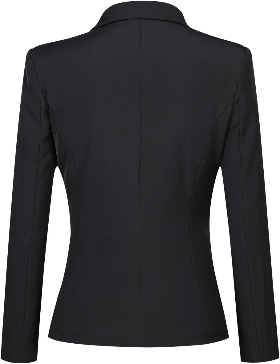 YUNCLOS Women's Single Breasted 2 Button Solid Color Casual Blazer Suit Jacket Coal Black