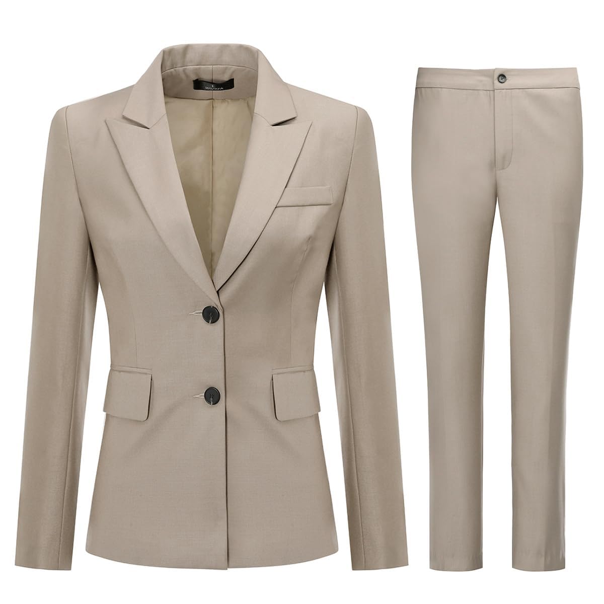 YUNCLOS Women's 2 Piece Office Work Suit Set Two Button Blazer and Pants Khaki