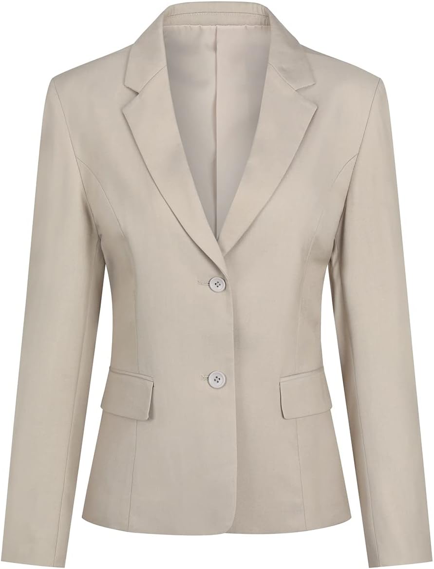 Women's Casual Long Sleeve Button Slim Work Office Blazer Jacket Beige Gray