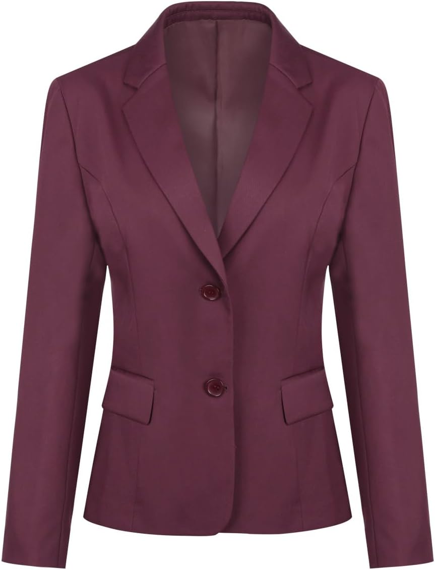 YUNCLOS Women's Casual Long Sleeve Button Slim Work Office Blazer Jacket Wine Red