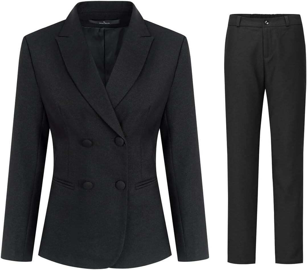 YUNCLOS Women's 2 Piece Double Breasted Suit Set Two Button Blazer and Pants Black