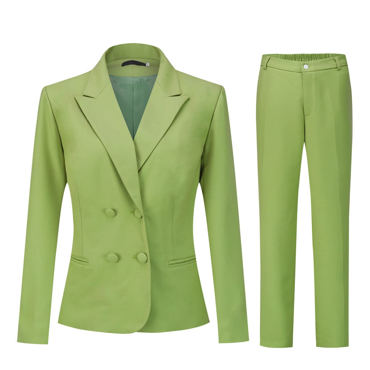 YUNCLOS Women's 2 Piece Double Breasted Suit Set Two Button Blazer and Pants Green