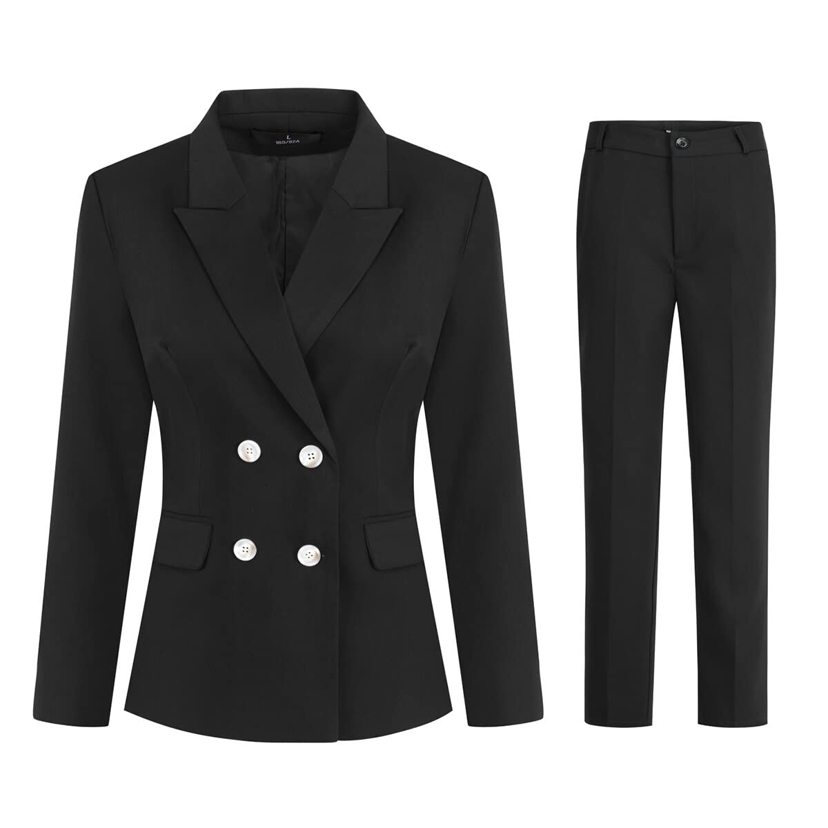 YUNCLOS Women's 2 Piece Slim Fit Work Suit Set Two Button Blazer and Pants Coal Black