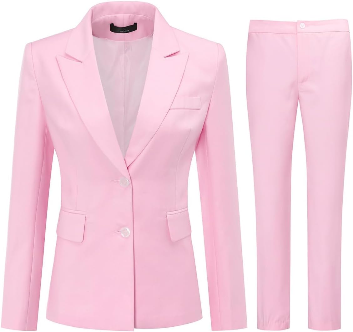 YUNCLOS Women's 2 Piece Office Work Suit Set Two Button Blazer and Pants Baby Pink