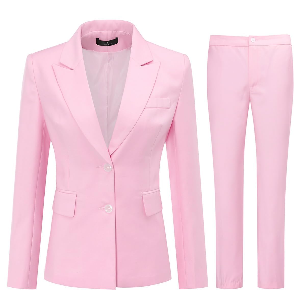 YUNCLOS Women's 2 Piece Office Work Suit Set Two Button Blazer and Pants Baby Pink