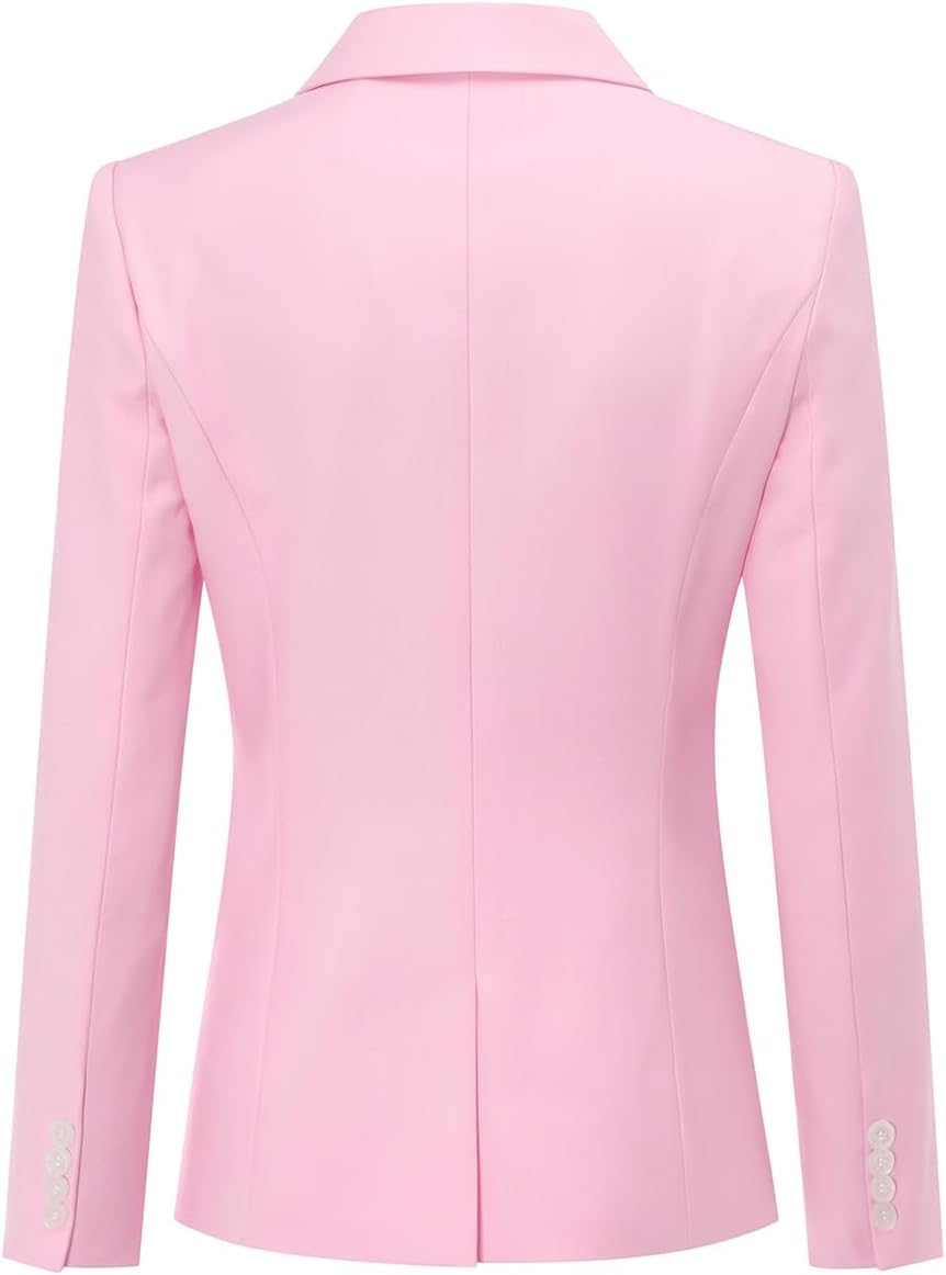 YUNCLOS Women's 2 Piece Office Work Suit Set Two Button Blazer and Pants Baby Pink