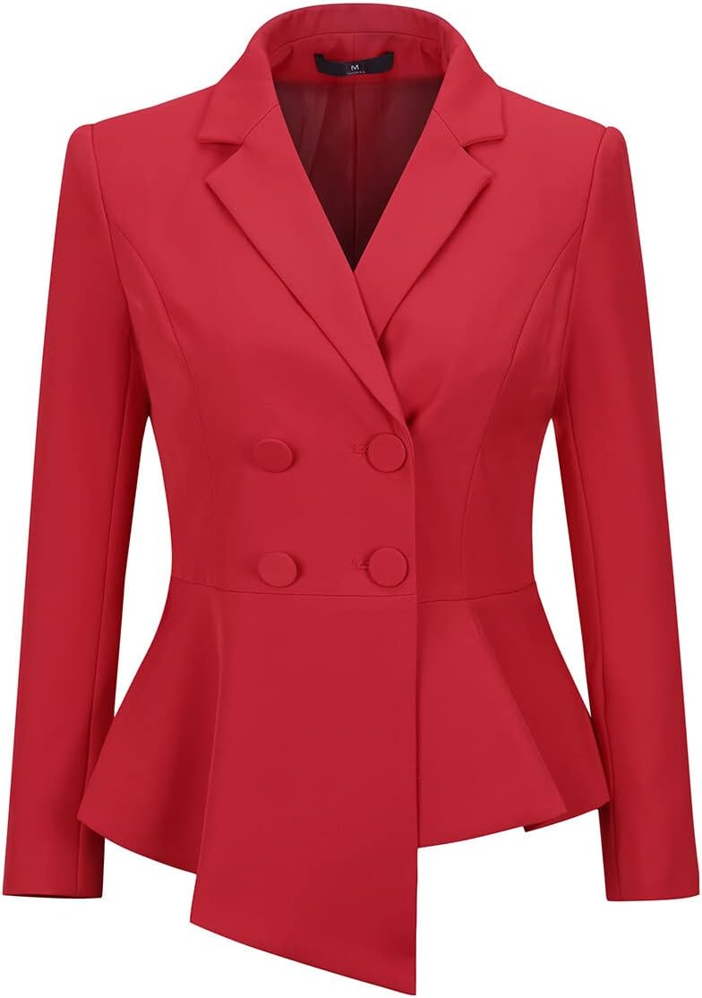 Women's Double Breasted 2 Piece Suit Set 2 Button Blazer Jacket and Pants Red