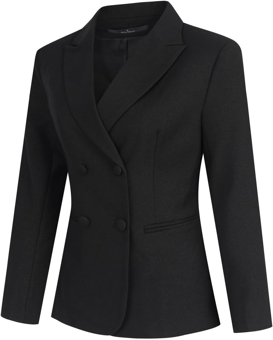 YUNCLOS Women's 2 Piece Double Breasted Suit Set Two Button Blazer and Pants Black