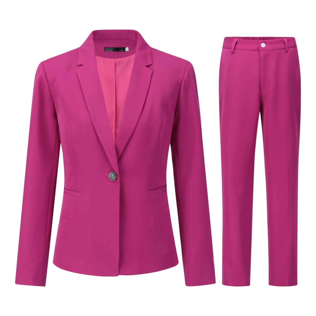 YUNCLOS Women's 2 Piece Office Lady Business Suit Set Slim Fit Blazer Pant, Rose Red