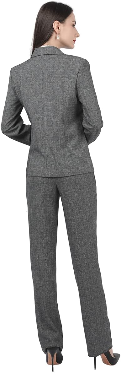 YUNCLOS Women's 2 Piece Slim Fit Work Suit Set Two Button Blazer and Pants Dark Gray