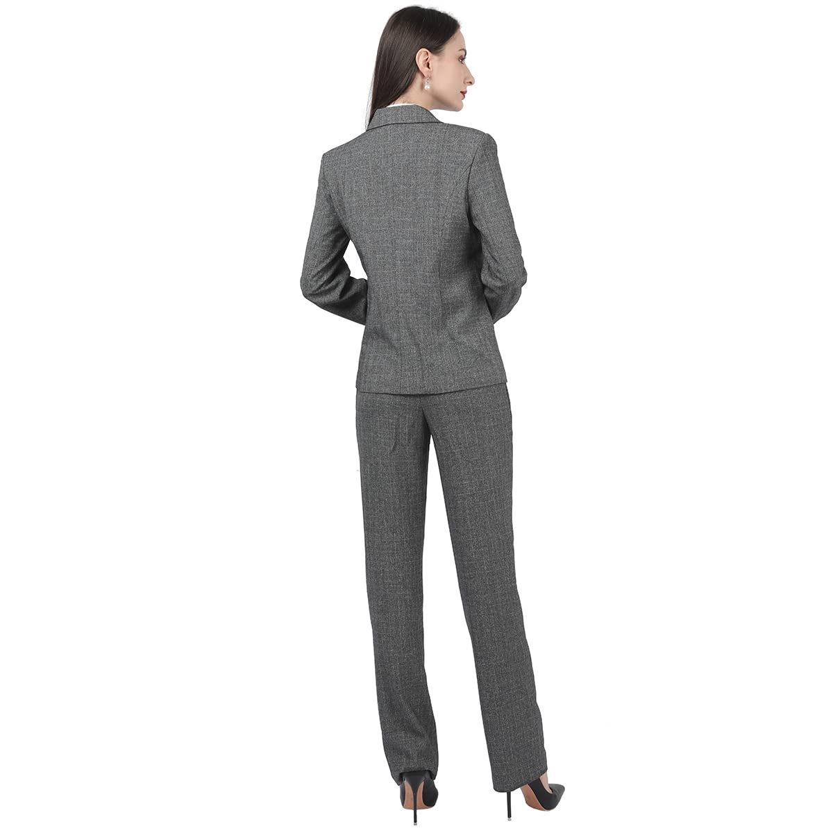 YUNCLOS Women's 2 Piece Slim Fit Work Suit Set Two Button Blazer and Pants Dark Gray