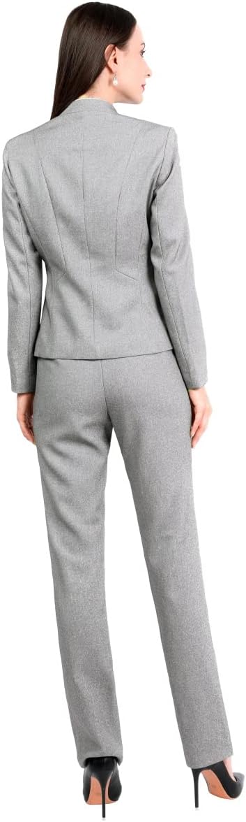 YUNCLOS Women's Elegant Business 2 Piece Office Lady Suit Set Work Blazer Pant, 001L, Grey