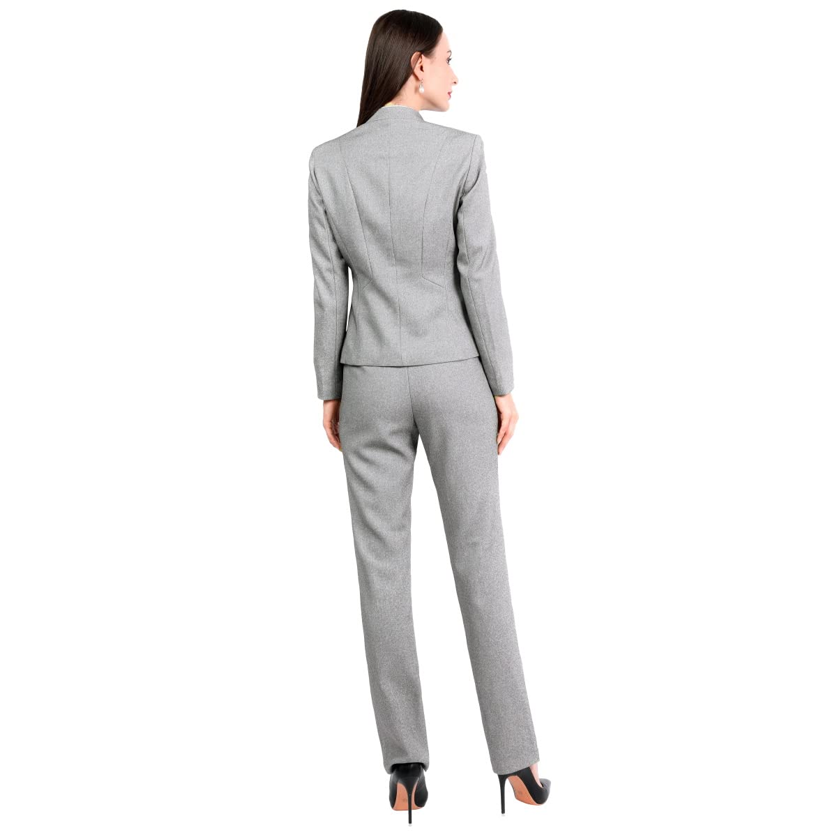 YUNCLOS Women's Elegant Business 2 Piece Office Lady Suit Set Work Blazer Pant, 001L, Grey