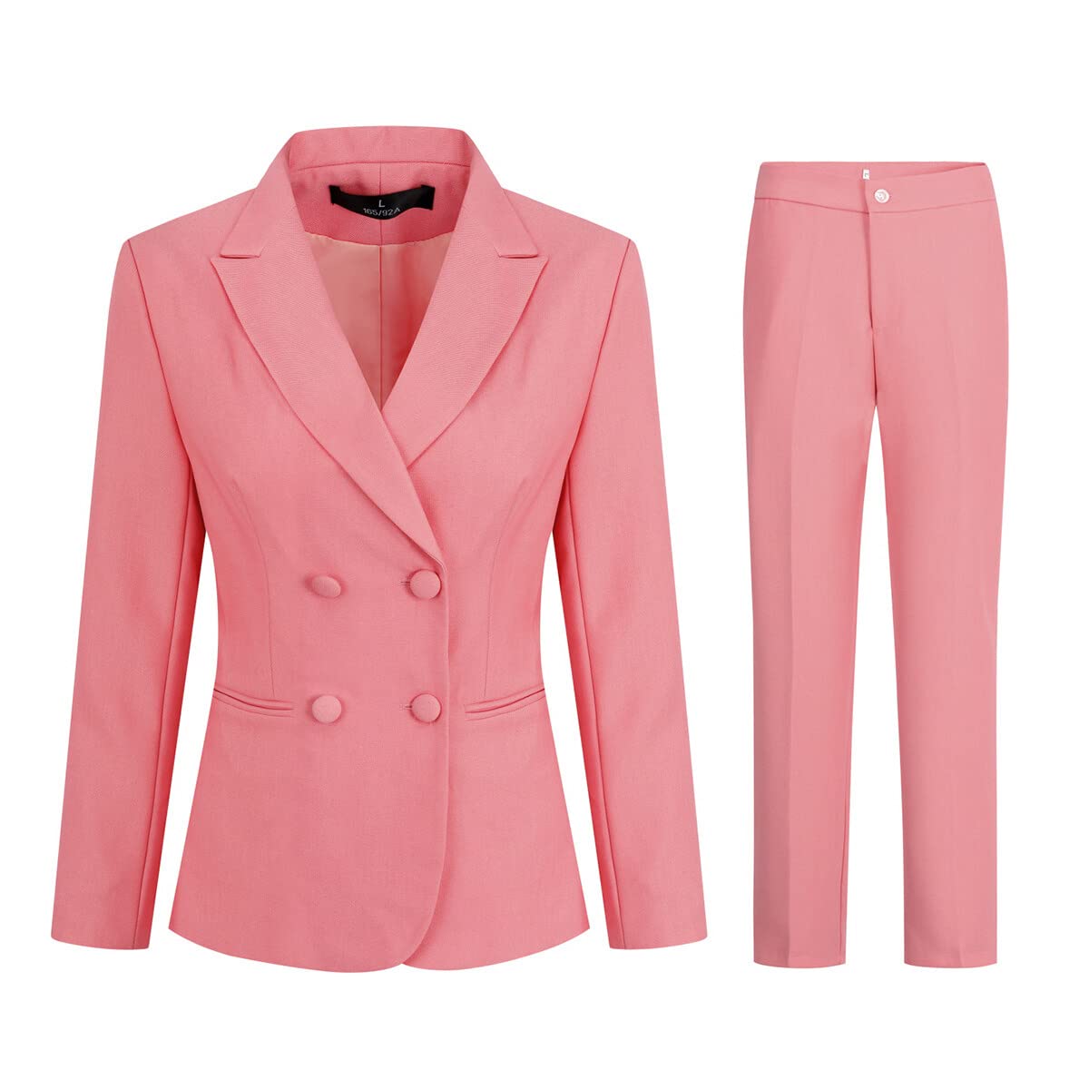 YUNCLOS Women's 2 Piece Double Breasted Suit Set Two Button Blazer and Pants, Pink, Small