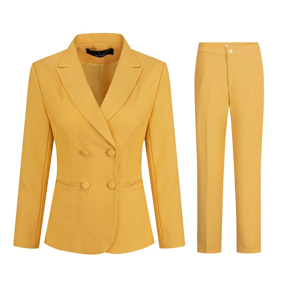 YUNCLOS Women's 2 Piece Double Breasted Suit Set Two Button Blazer and Pants, S Yellow