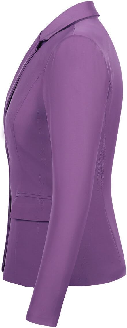 YUNCLOS Women's Single Breasted 2 Button Solid Color Casual Blazer Suit Jacket Purple