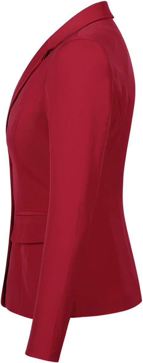 YUNCLOS Women's Single Breasted 2 Button Solid Color Casual Blazer Suit Jacket Red