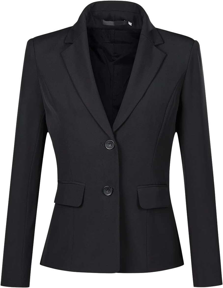 YUNCLOS Women's Single Breasted 2 Button Solid Color Casual Blazer Suit Jacket Coal Black