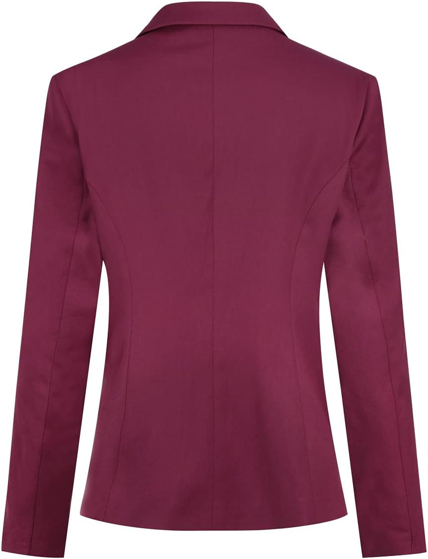 YUNCLOS Women's Casual Long Sleeve Button Slim Work Office Blazer Jacket Wine Red