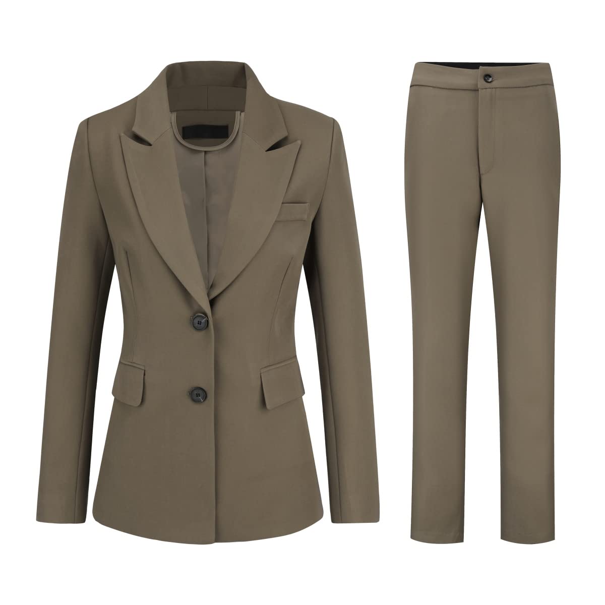YUNCLOS Women's 2 Piece Office Work Suit Set One Button Blazer and Pants, Small Brown