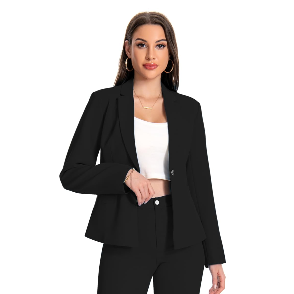 YUNCLOS Women's 2 Piece Office Lady Business Suit Set Slim Fit Blazer Pant Coal Black