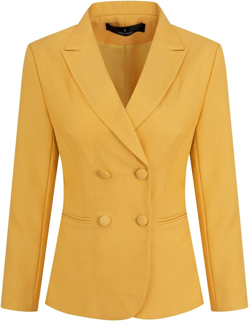 YUNCLOS Women's 2 Piece Double Breasted Suit Set Two Button Blazer and Pants, S Yellow
