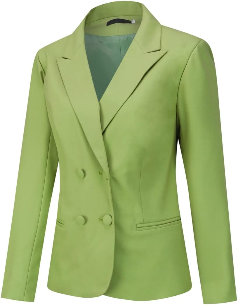 YUNCLOS Women's 2 Piece Double Breasted Suit Set Two Button Blazer and Pants Green